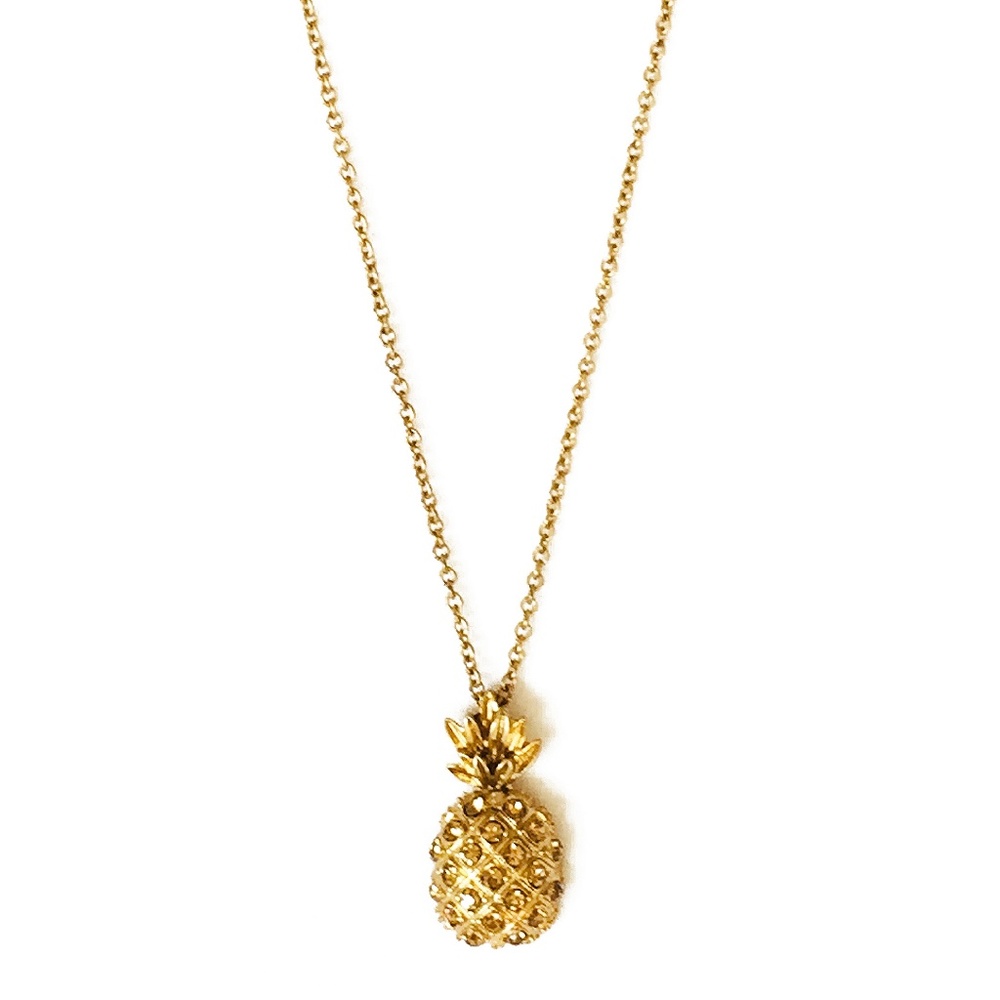 J. Crew Crystal Encrusted Gold Tone Pineapple Charm Pendant Necklace 30" Length